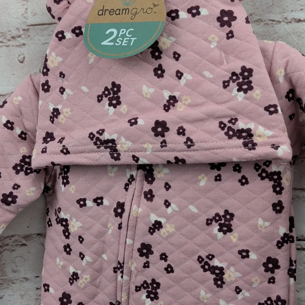 Dream Gro Pink Floral Baby Onesie With Hat 3 To 6 Mos Nwt New